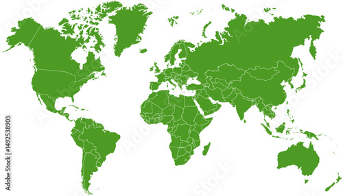World map. Green modern vector map. Silhouette map