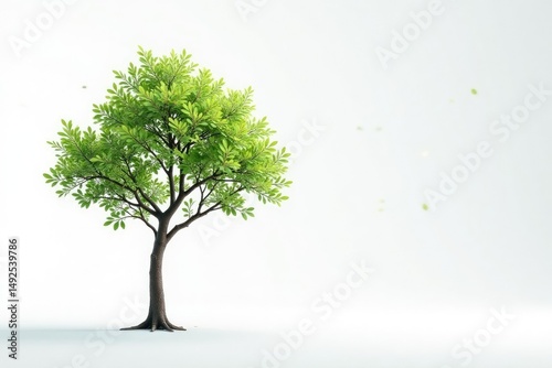 Single young tree, delicate branches, white backdrop, growth, fresh, spring