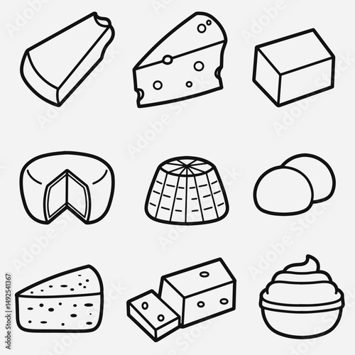 set of cheese with outline style good for symbol, icon, element design, coloring page, coloring book, etc