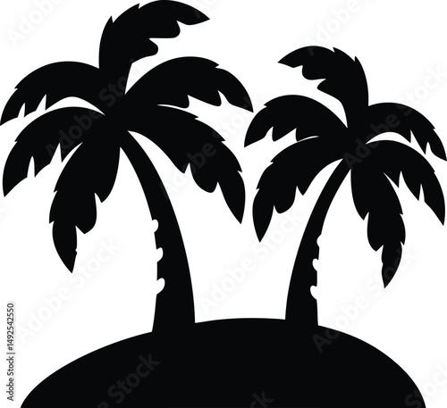 "Palm Tree Island Silhouette Vector for Tropical Designs"