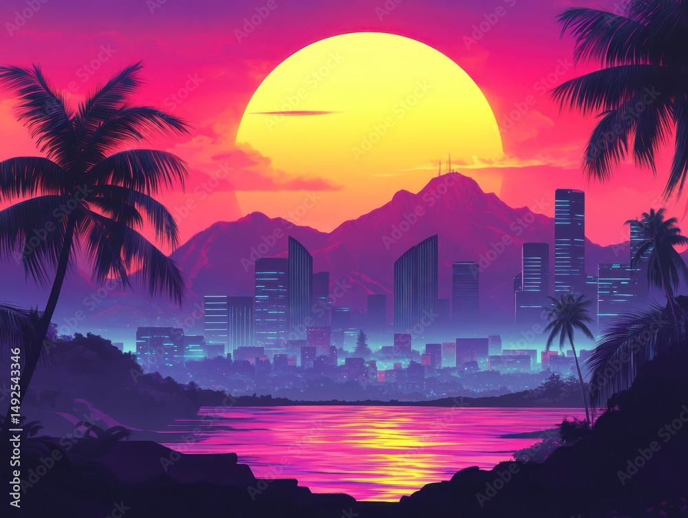 Sunset city beach retro vibes