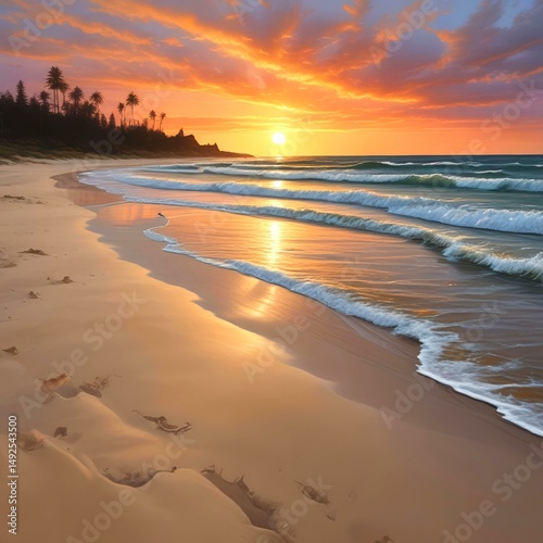 Wallpaper Mural Illustration of sandy beach with amazing summer landscape. Torontodigital.ca