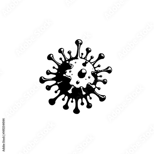 Monochrome representation of a virus particle with distinct surface projections