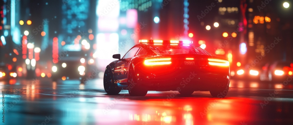 Police car at night in the city
