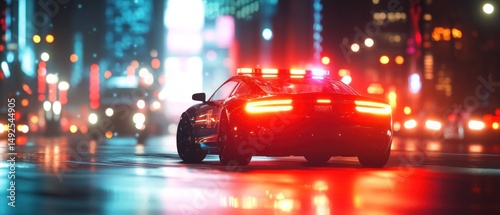 Obraz na płótnie Police car at night in the city w salonie