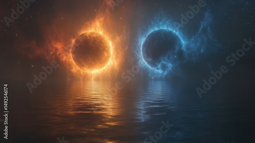Dual suns reflecting on water
