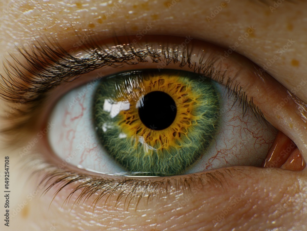 Close up of a green and yellow eye