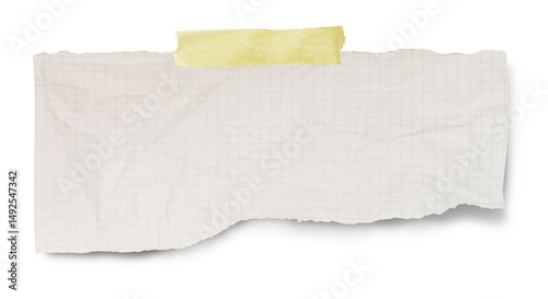 Real notepad with grid line isolated. White grid notepaper journal sticker. A blank sheet of checkered paper. 