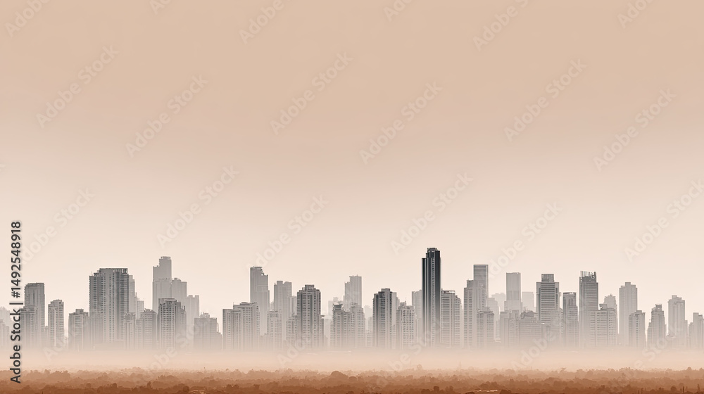 Fototapeta premium Urban skyline with hazy atmosphere and muted colors