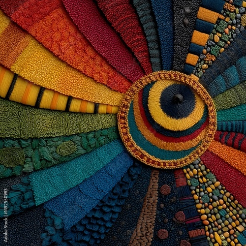 A vibrant and colorful mandala design featuring intricate, unique pattern details in a radial layout, perfect for bold artistic themes.








