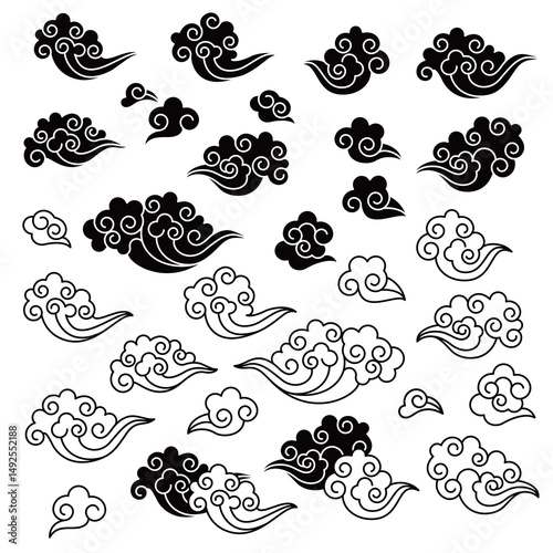 Clouds drawn in a simple and abstract style,