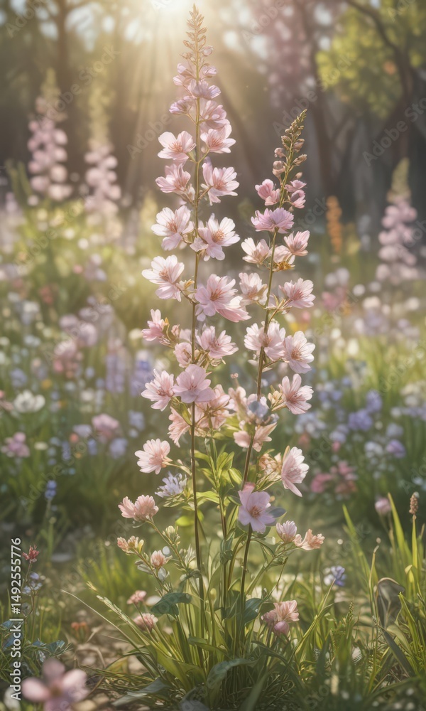 Obraz premium Impressionistic sunlit spring flowers, soft focus, pastel tones, delicate, design, blossom