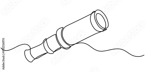 Continuous one line drawing of telescope. One line drawing illustration of telescope. World space day concept singe line. Editable outline, Continuous single line sketch drawing of telescope outer. 