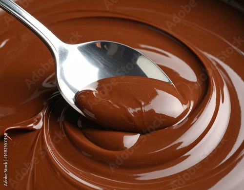 Silver Spoon Dipped in Rich, Melted Chocolate photo