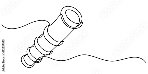 Continuous one line drawing of telescope. One line drawing illustration of telescope. World space day concept singe line. Editable outline, Continuous single line sketch drawing of telescope outer. 