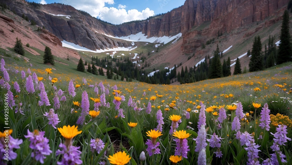 Fototapeta premium Vibrant wildflower carpet in colorado mountain landscape