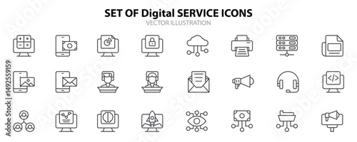 Digital Service icon pack for your web site design, logo, app, UI. Digital Service icon outline design. Vector graphics illustration and editable stroke. EPS 10.