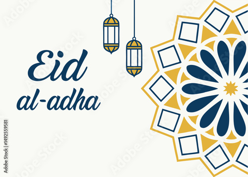 Eid alAdha is celebrated with hanging lanterns and a beautiful floral geometric pattern