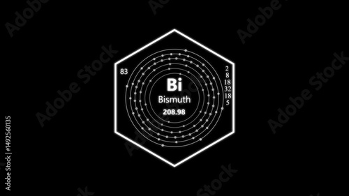 bismuth  chemical element periodic table on background. animated periodic table.Shows name, atomic weight and element number.