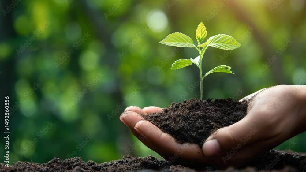 Planting a young tree sapling in rich soil for reforestation and environmental sustainability Planting a young tree sapling in rich soil for reforestation and environmental sustainability