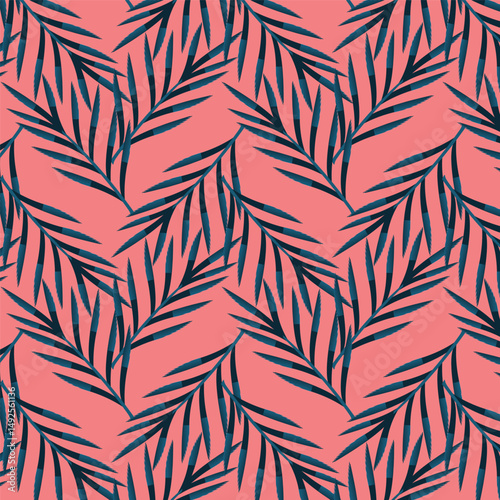 Summer  seamless pattern tropical leaves modern vector  geometric print for wallpaper, textile design , repeat background .