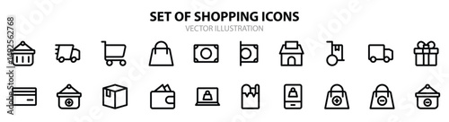 Online shopping icon pack isolated on white background. for your web site design, logo, app, UI. Vector graphics illustration and editable stroke. EPS 10.