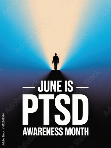 PTSD Awareness Month Graphic With Solitary Figure Journeying Towards Light