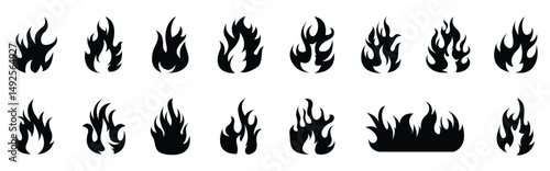 Vector set of fire flames detailed silhouette isolated on white background. Vector Illustration
