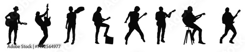 Vector set Silhouette of guitarists poses isolated vector design.