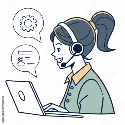 Call center operator with headset web icon design. Call center avatar set. Client services and communication, customer support, phone assistance, information, solutions.	
