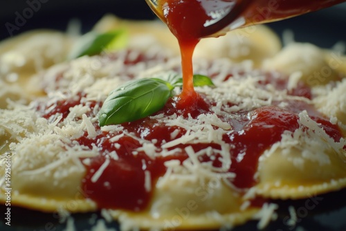 Ravioli with tomato sauce and parmesan cheese