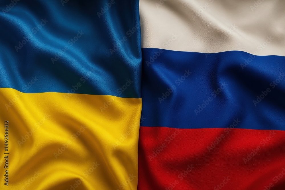 Fototapeta premium Ukraine and Russia flags background.