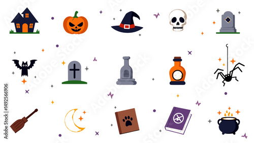 "Spooky Halloween Vector Set – Pumpkins, Ghosts, Witches, and Haunted Elements"

