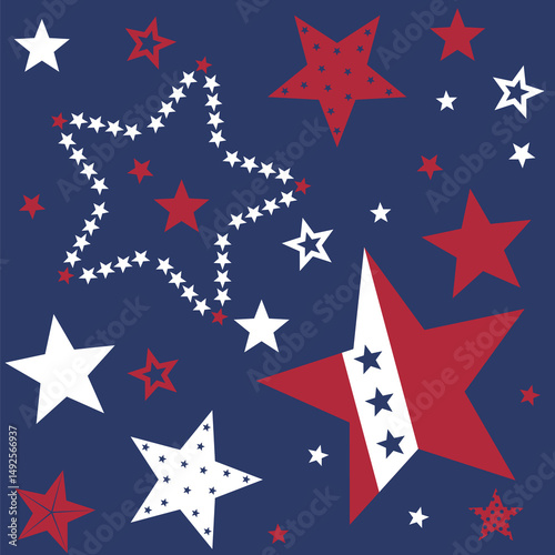 Patriotic Stars Seamless Pattern. 4th of July, USA Independence day, Americana Backdrop. Vector Template For Fabric, Textile, Wallpaper, Wrapping Paper