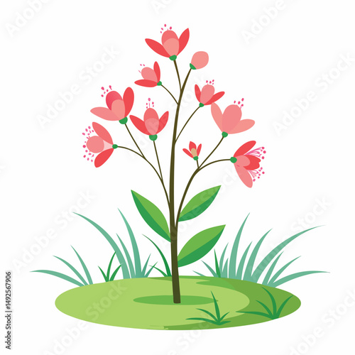 Pink Coral Sprig Grassy Knot Meadow Design