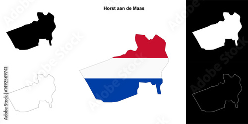 Horst aan de Maas blank outline map set