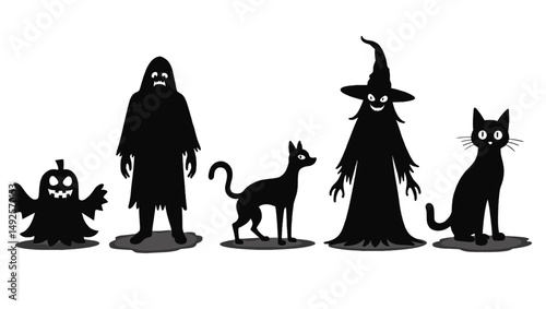 "Spooky Halloween Vector Set – Pumpkins, Ghosts, Witches, and Haunted Elements"

