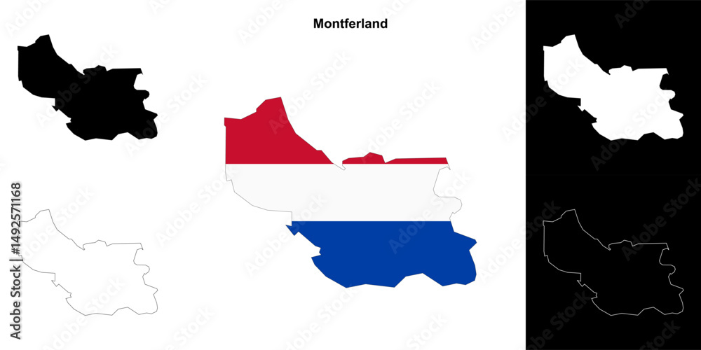 Fototapeta premium Montferland blank outline map set