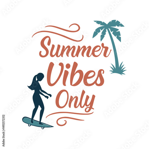 Summer vibes only typography vector illustration. Trendy beach-themed t-shirt design with fun lettering for print or apparel

