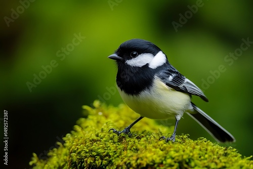 Focused Close-up of Black and White Bird with Sharp Features