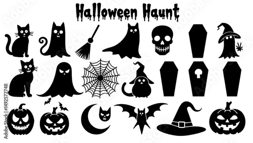 "Spooky Halloween Vector Set – Pumpkins, Ghosts, Witches, and Haunted Elements"

