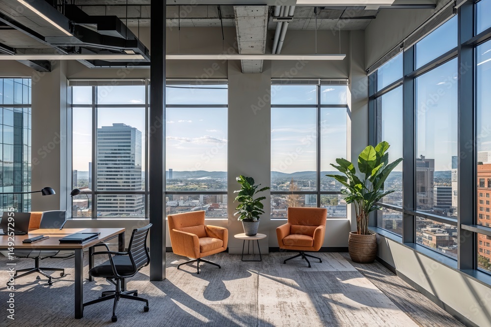 Contemporary Commercial Office Design with Wide Window Views in Trendy Urban Architecture Contemporary Commercial Office Design with Wide Window Views in Trendy Urban Architecture