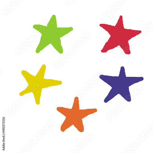 Wallpaper Mural A vibrant collection of colorful stars. A creative design representing joy. Five stars of vivid hues. Torontodigital.ca