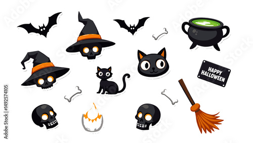 "Spooky Halloween Vector Set – Pumpkins, Ghosts, Witches, and Haunted Elements"

