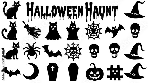 "Spooky Halloween Vector Set – Pumpkins, Ghosts, Witches, and Haunted Elements"

