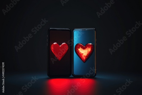 Obraz na płótnie Two smartphones with hearts on their screens w salonie