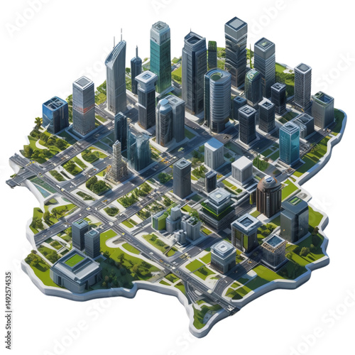 Modern and futuristic city idea. Cityscape landscape. 