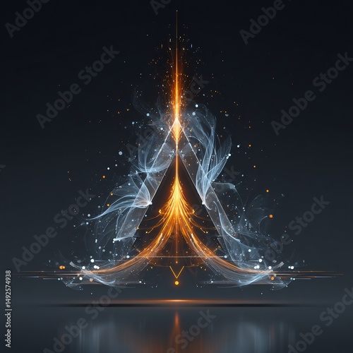 Abstract Digital Apex: Convergence of Light, Smoke, and Data Stream Visual
