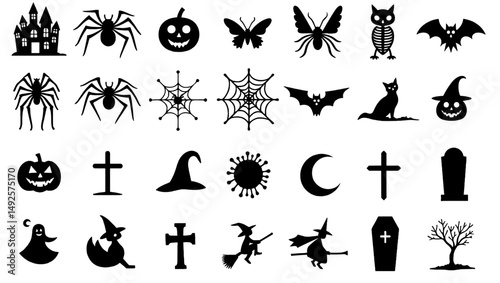"Spooky Halloween Vector Set – Pumpkins, Ghosts, Witches, and Haunted Elements"

