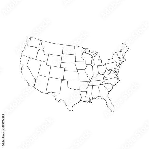 United States map vector illustration. Detailed state outlines, geographic design, editable and scalable vector map